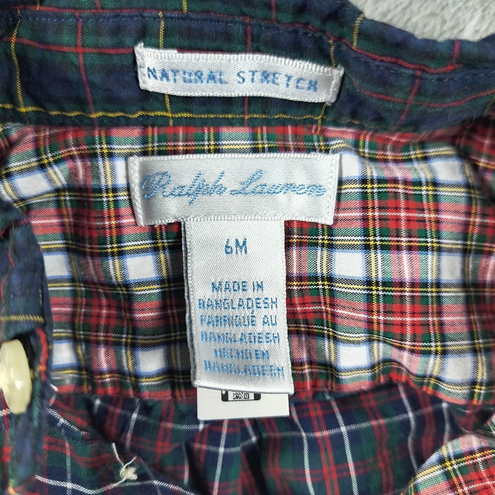 Ralph Lauren Baby Boy Shirt 6M Plaid Button Up Tartan Patchwork Stretch - Picture 5 of 12